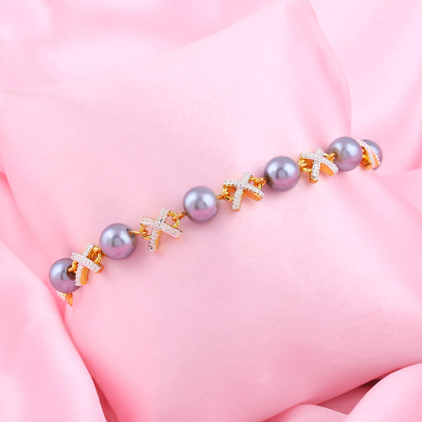 Estele Gold Plated Sparkling Designer Bracelet with Pearl for Women