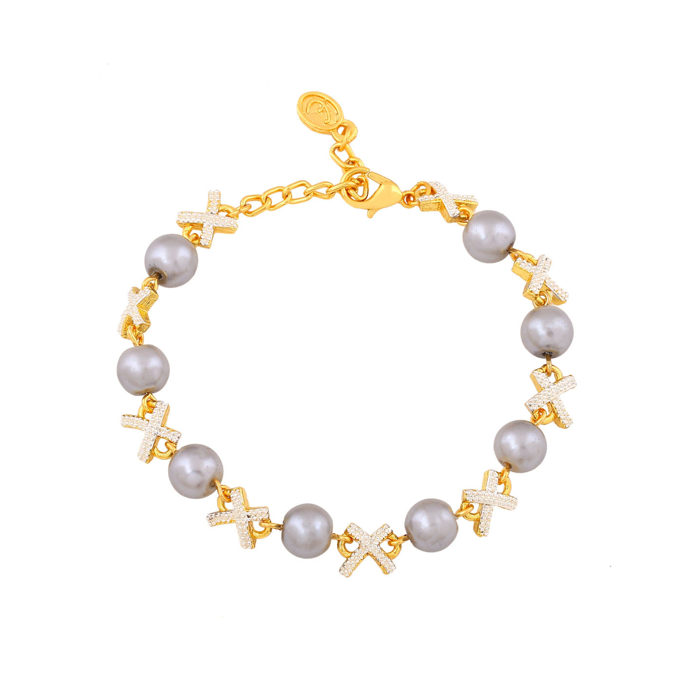 Estele Gold Plated Sparkling Designer Bracelet with Pearl for Women