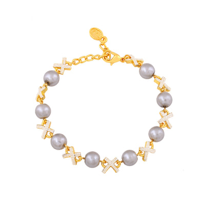 Estele Gold Plated Sparkling Designer Bracelet with Pearl for Women