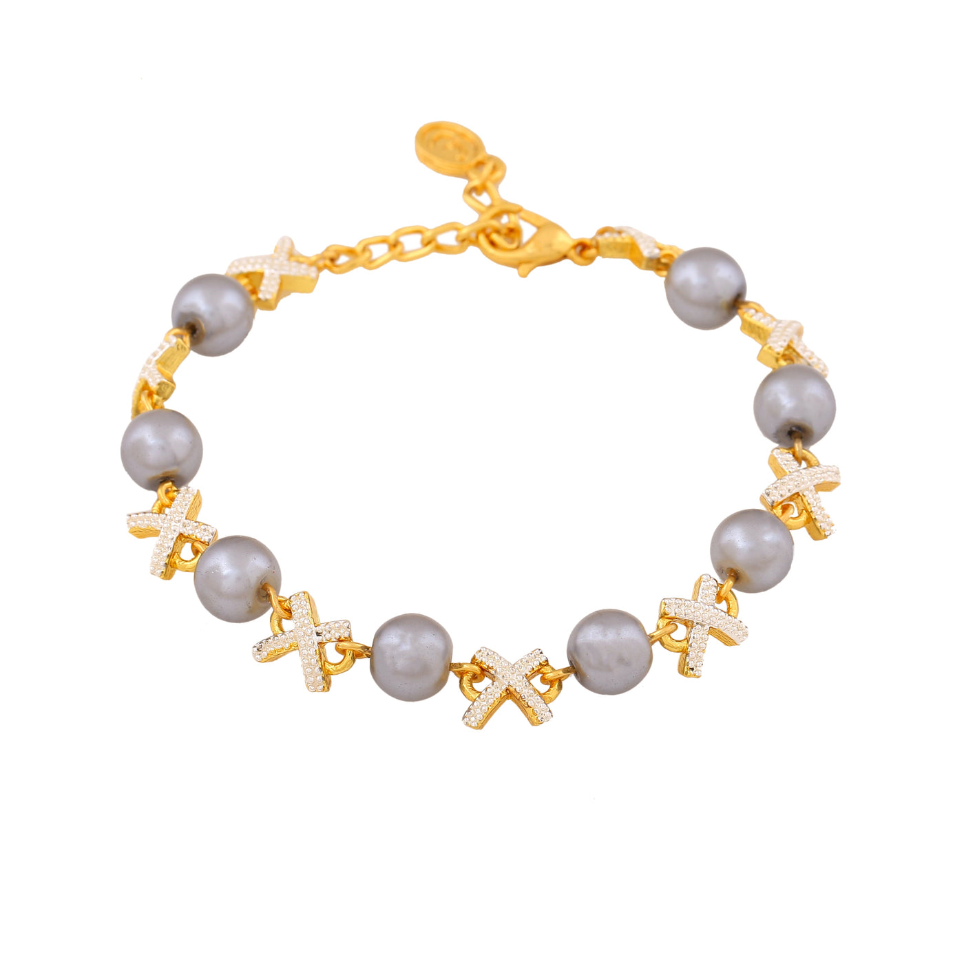 Estele Gold Plated Sparkling Designer Bracelet with Pearl for Women