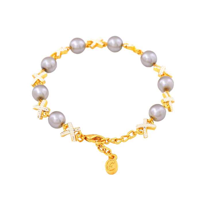 Estele Gold Plated Sparkling Designer Bracelet with Pearl for Women