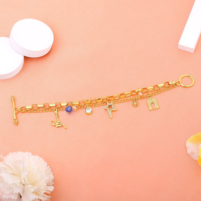 Estele Gold Plated Resplendent Charm Bracelet with Austrian Crystals for Girls/Women