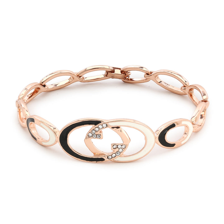 Estele Rose Gold Black And White Enamel Bracelet for women