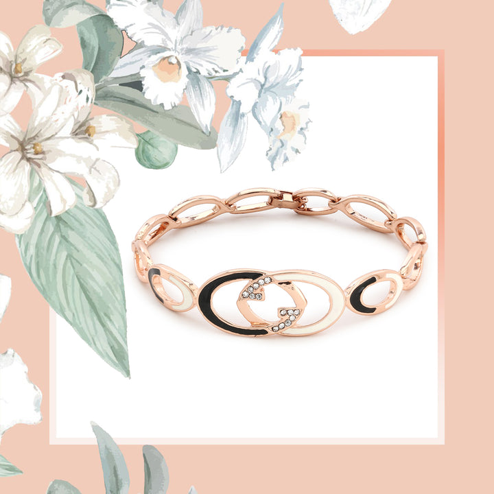 Estele Rose Gold Black And White Enamel Bracelet for women