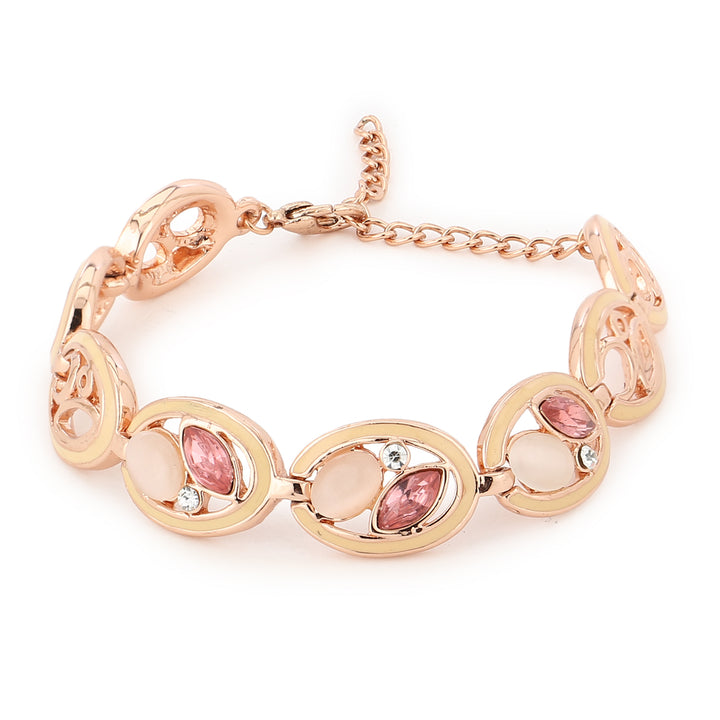 Estele rose gold plated Pink And White Stone Bracelet for women