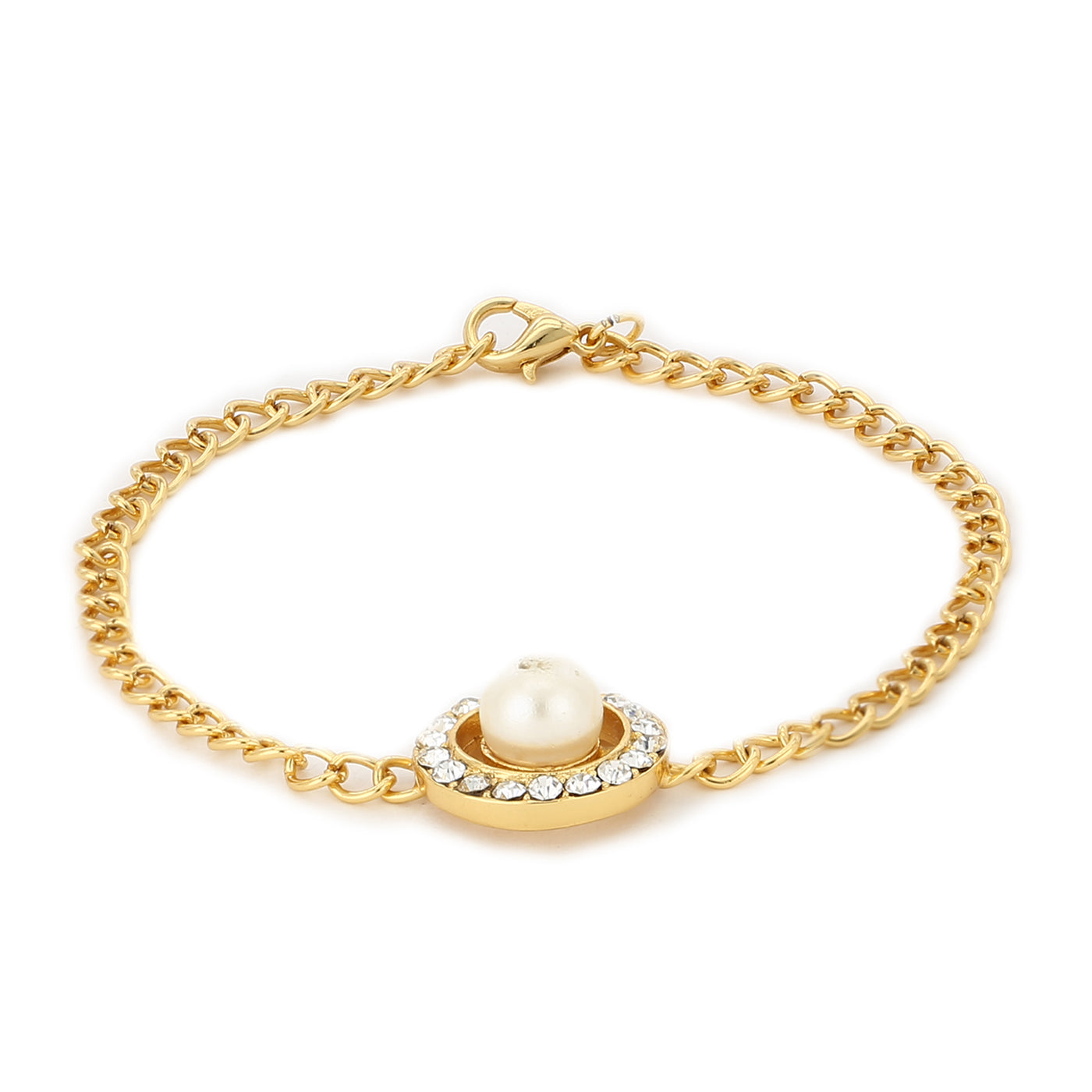 Pearl With White Stone Bracelet