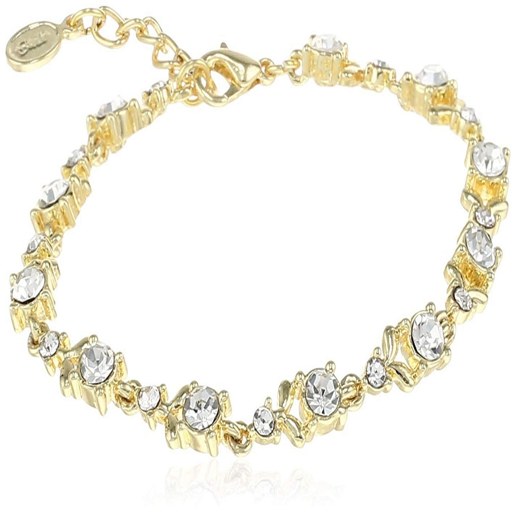 Estele Gold Plated Solitaire Leaf Mile Tennis Bracelet for women