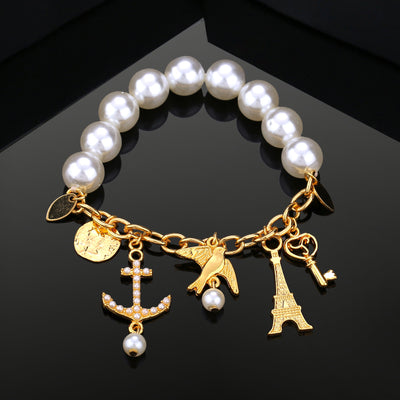 Estele Gold Plated Sparkling Pearl Bracelet for Women