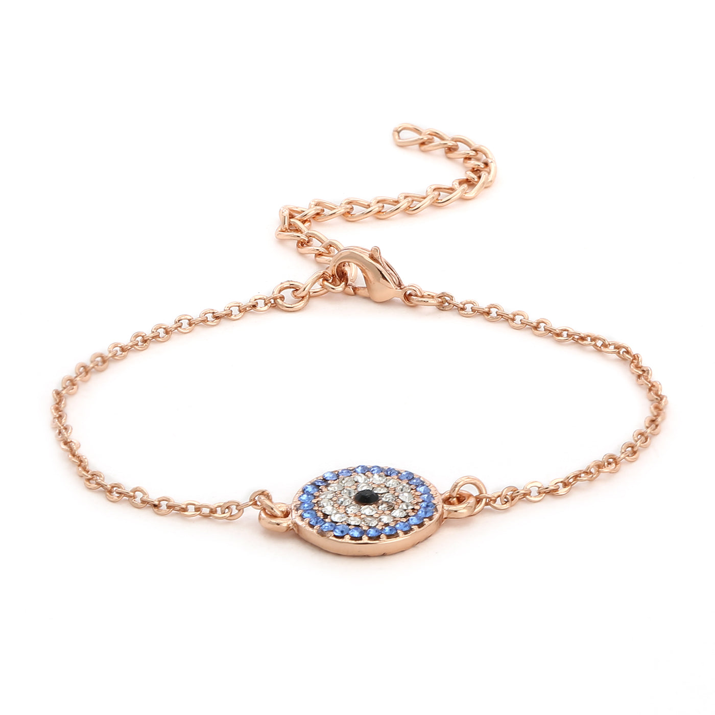 Estele Coin Evil Eye Rose Gold Bracelet with Austrian Crystals (adjustable)