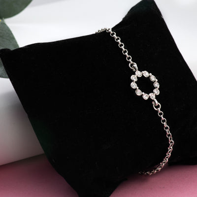 Estele Rhodium Plated Crystal Ring Link Bracelet for women
