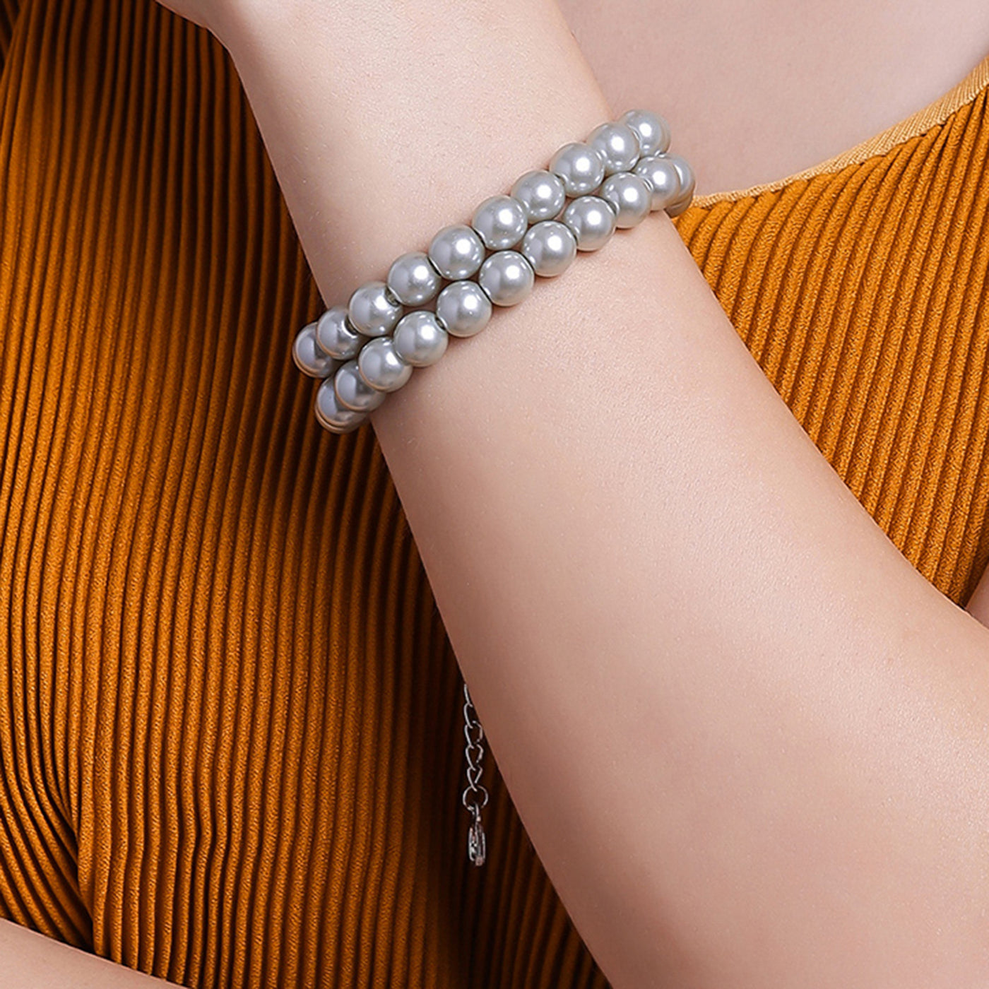 Estele - Grey Pearl Double Line Bracelet