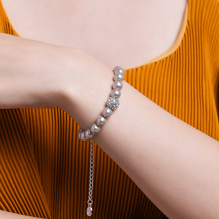 Estele - Fancy Purple Pearl Single line Bracelet with Crystal Balls