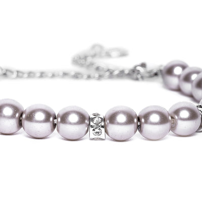 Estele - Fancy Grey Pearl Single line Bracelet with Crystal Balls