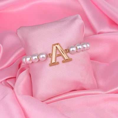 Estele Rose Gold Plated Adorable "A" Letter Pearl Bracelet for Women
