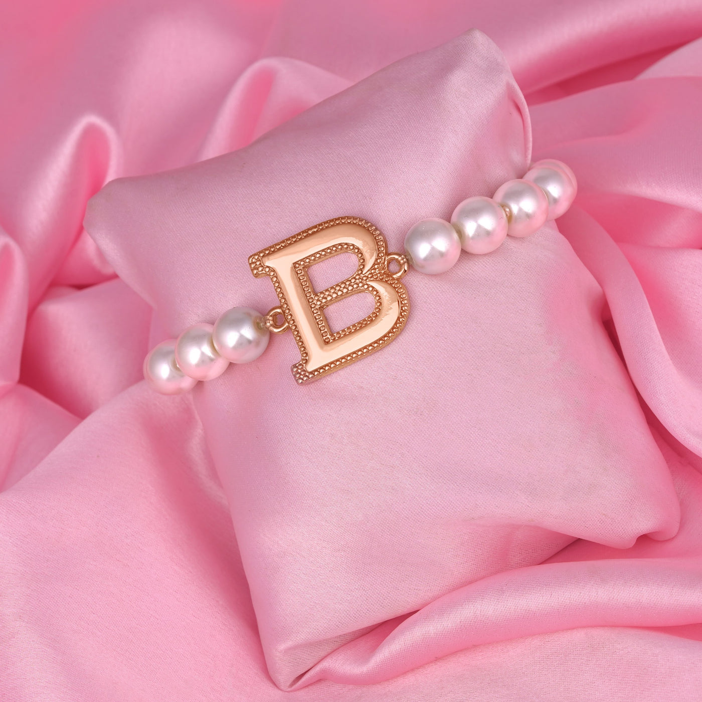 Estele Rose Gold Plated Beautiful "B" Letter Pearl Bracelet for Women