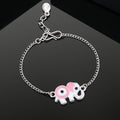 Estele Rhodium Plated Evil Eye Elephant Charm Pink & White Bracelet