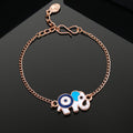 Estele Rose Gold Plated Evil Eye Navy Blue & White Enamel Elephant Charm Bracelet