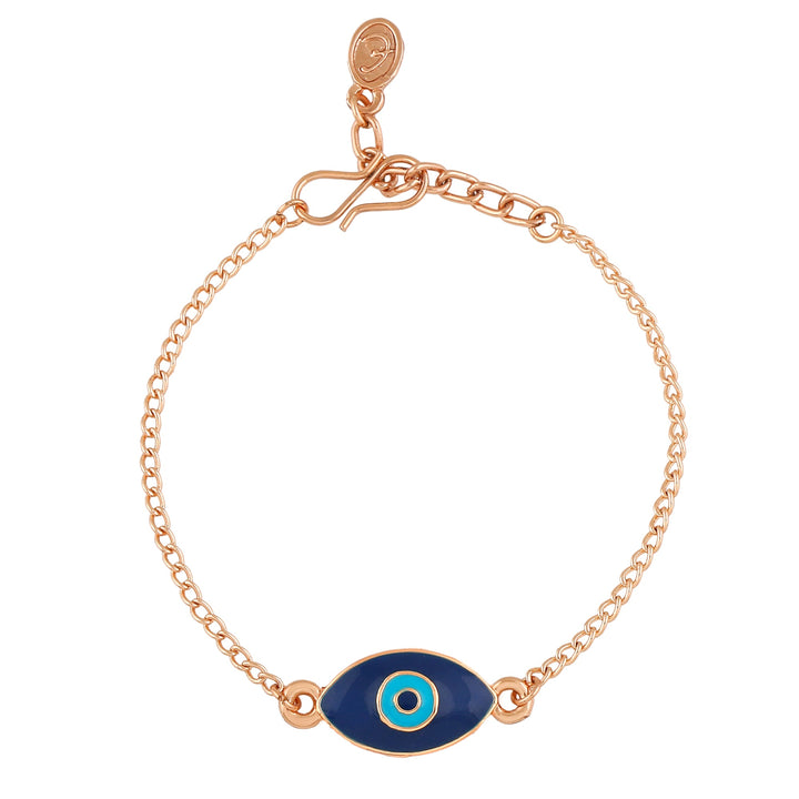 Estele Rose Gold Plated Auspicious Navy Blue Enamel Evil Eye Charm Bracelet
