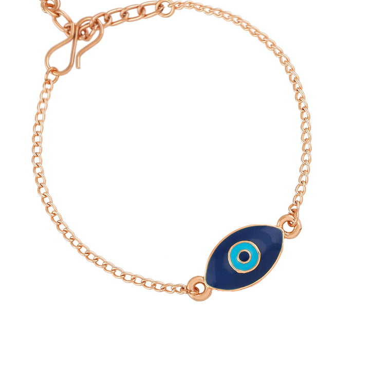 Estele Rose Gold Plated Auspicious Navy Blue Enamel Evil Eye Charm Bracelet