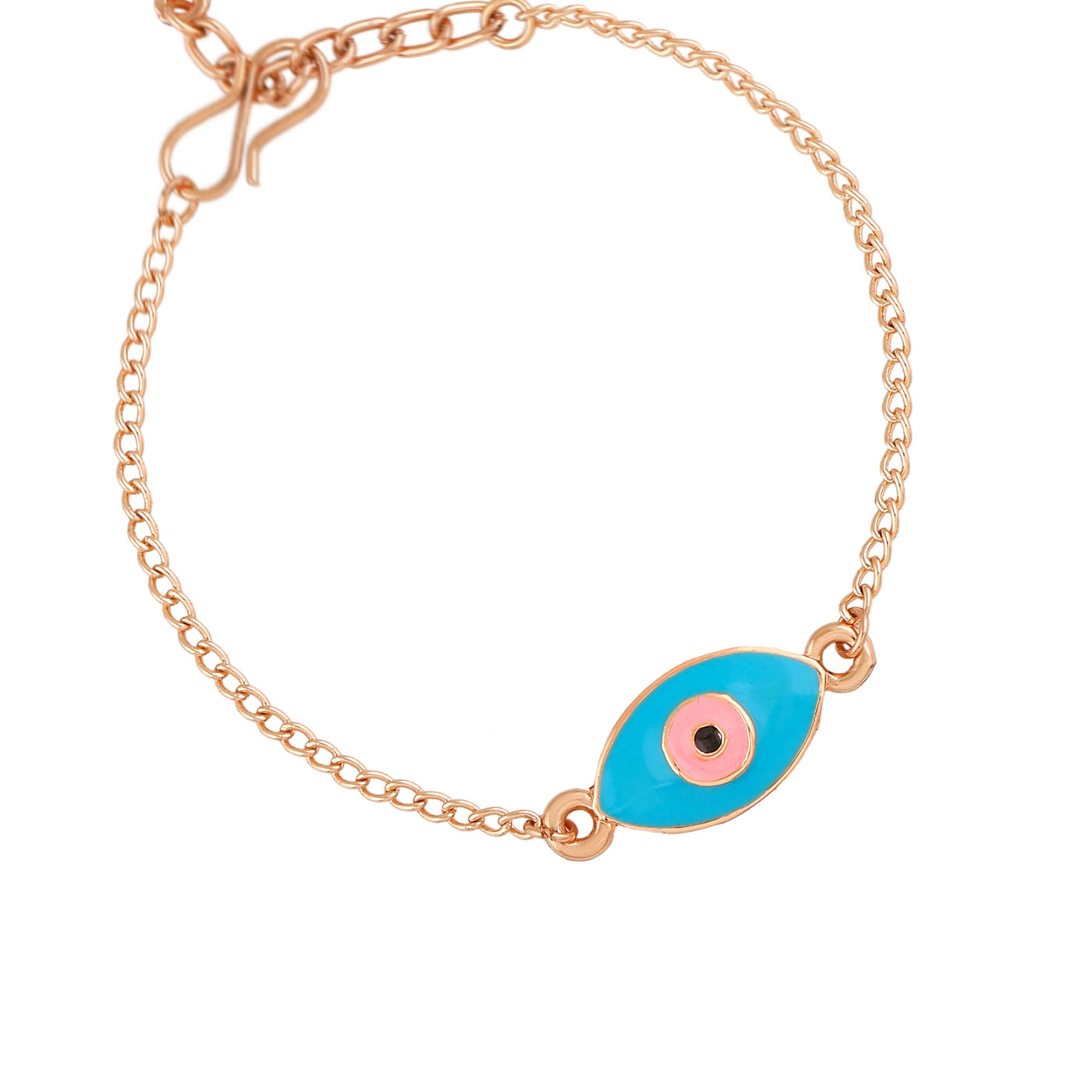 Estele Rose Gold Plated Turquoise Blue Evil Eye Pink Enamel Charm Bracelet