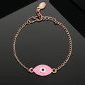 Estele Rose Gold Plated Designer Evil Eye Pink & White Enamel Charm Bracelet