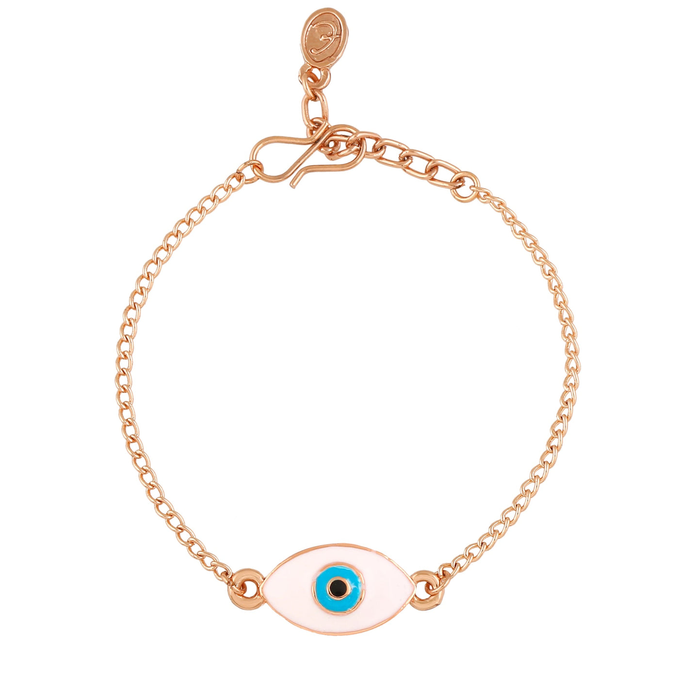Estele Rose Gold Plated White & Blue Enamel Spiritual Evil Eye Charm Bracelet