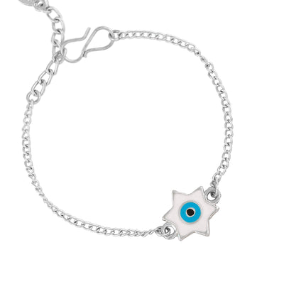 Estele Rhodium Plated Exquisite Star Shape Evil Eye White Enamel Charm Bracelet