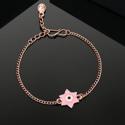 Estele Rose Gold Plated Star Designer Evil Eye Charm Pink Enamel Bracelet
