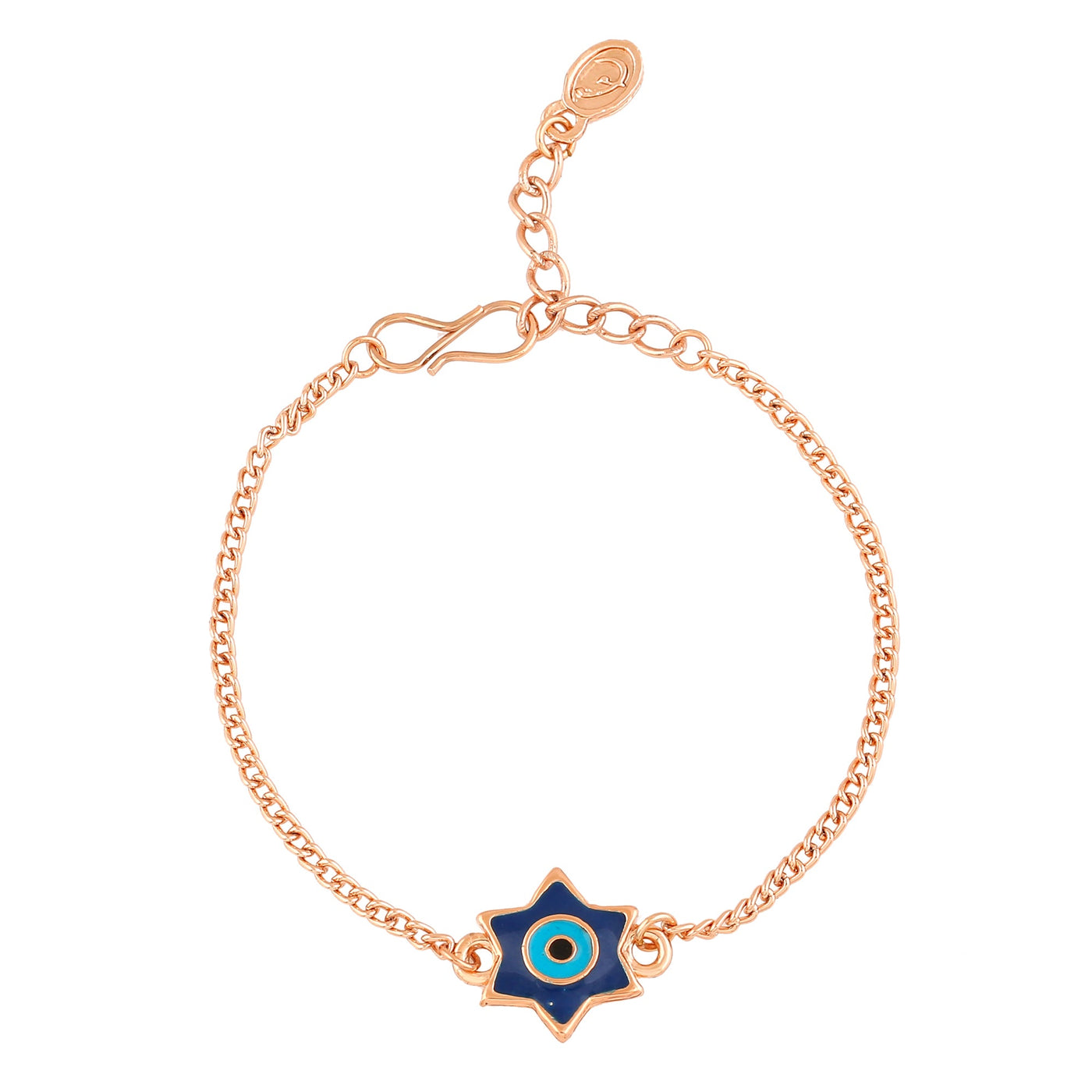 Estele Rose Gold Plated Elegant Star Design Evil Eye Navy Blue & Enamel Charm Bracelet