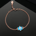 Estele Rose Gold Plated Turquoise Blue Star Design Evil Eye White Enamel Charm Bracelet