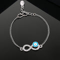 Estele Rhodium Plated Evil Eye Infinity with White Austrian Crystals Charm Bracelet