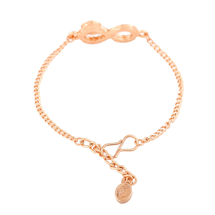 Estele Rose Gold Plated Navy Blue Evil Eye Infinity Charm Bracelet with Austrian Crystals