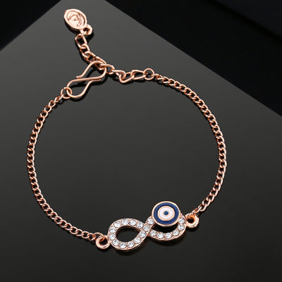 Estele Rose Gold Plated Austrian Crystals Navy Blue Evil Eye Infinity Charm Bracelet