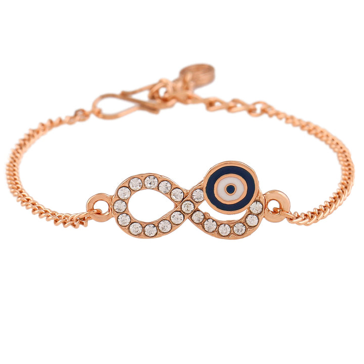 Estele Rose Gold Plated Austrian Crystals Navy Blue Evil Eye Infinity Charm Bracelet