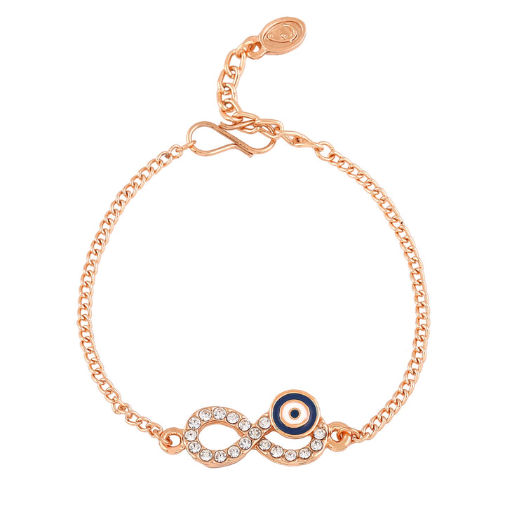 Estele Rose Gold Plated Austrian Crystals Navy Blue Evil Eye Infinity Charm Bracelet