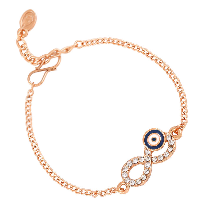 Estele Rose Gold Plated Austrian Crystals Navy Blue Evil Eye Infinity Charm Bracelet