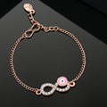 Estele Rose Gold Plated Pink Evil Eye Infinity Charm with Austrian Crystals Bracelet