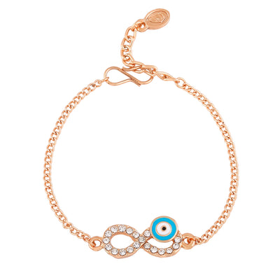 Estele Rose Gold Plated Evil Eye Infinity Charm Bracelet with Austrian Crystals