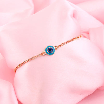 Estele Rose Gold Plated Turquoise Blue Evil Eye Navy Blue Enamel Charm Bracelet