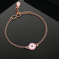 Estele Rose Gold Plated Circular Eye Shape Pink & White Evil Eye Charm Bracelet