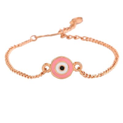 Estele Rose Gold Plated Circular Eye Shape Pink & White Evil Eye Charm Bracelet