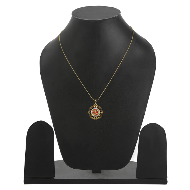 Red Enamel Om Pendant Chain with Austrian Crystals