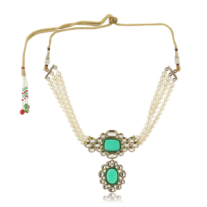 Estele Stunning Emerald and Kundan Choker Set with Pearls for Women