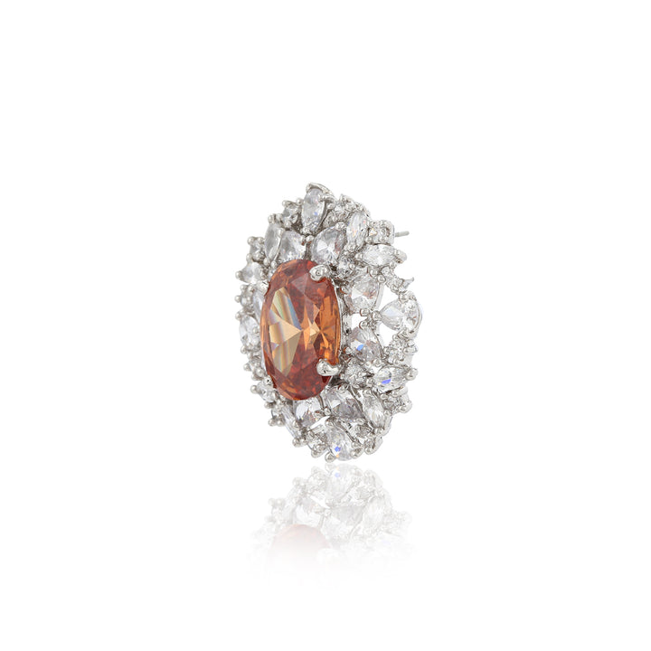 Estele Rhodium Plated CZ Flower Topaz Stud Earrings for Women