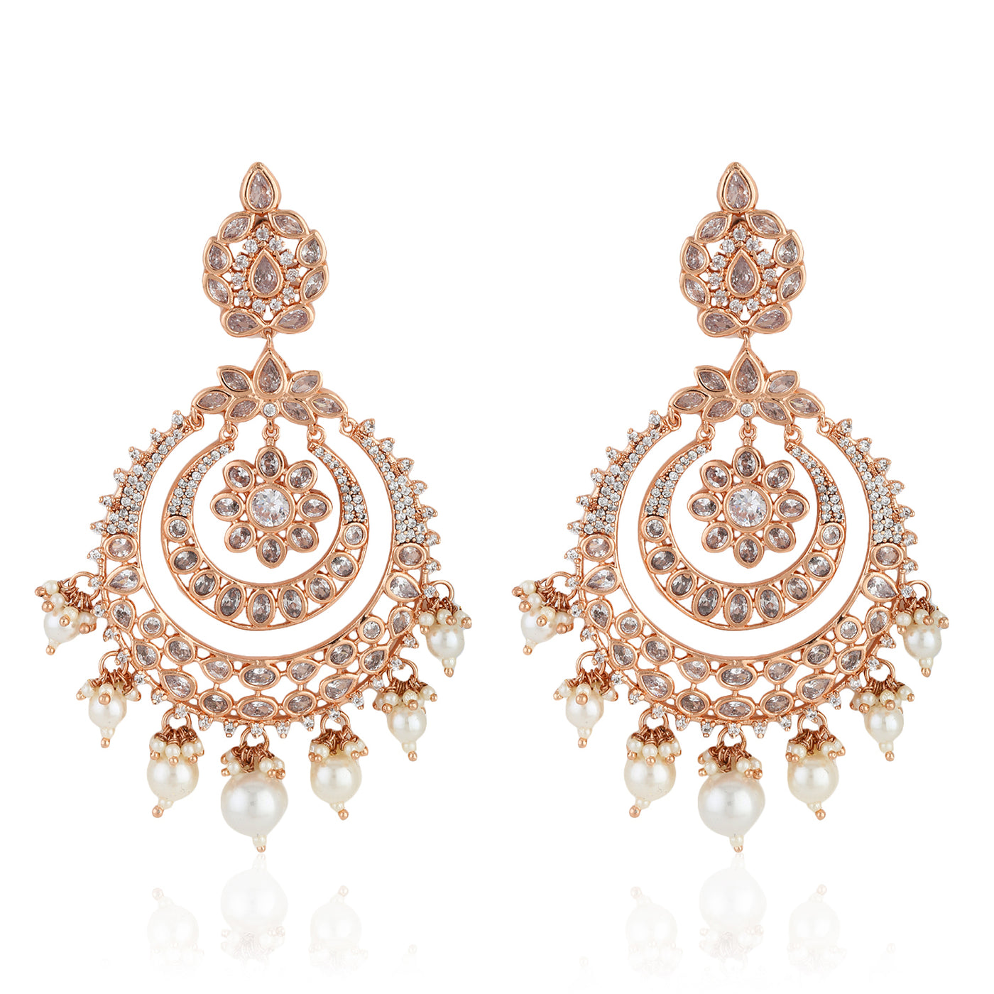Estele Rose Gold Plated CZ MAHARANI CHANDBALIS Earrings for Women