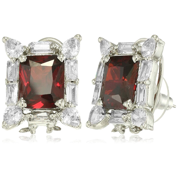 Estele Non-Precious Metal Gold and Silver Plated American Diamond Ruby Stud Earrings for Girls