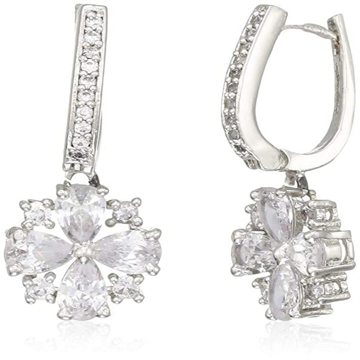 Estele Rhodium Plated American Diamond Flower Earrings for Women