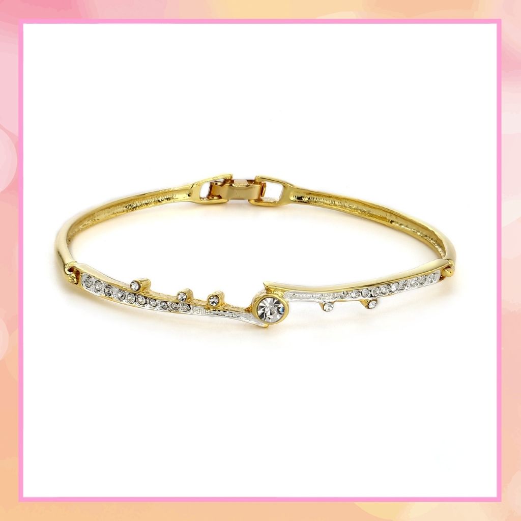 Two Plated White Crystal Stone Bangle Bracelet For Women