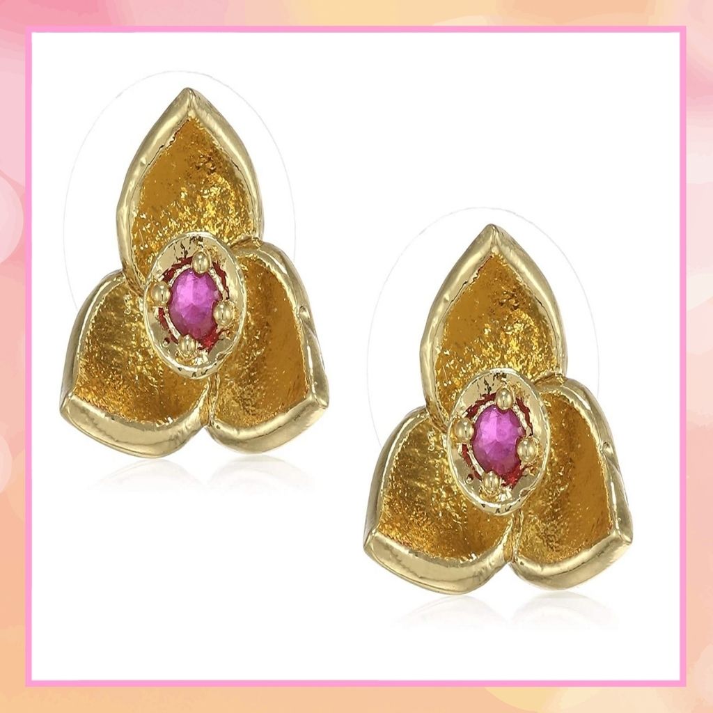Estele Gold Plated CZ Ruby Mariposa Stud Earrings for women