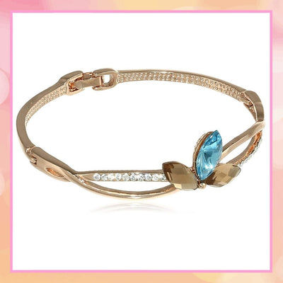 Estele  Rose Gold Plated Blue Zircon Infinity Leaf Cuff Bracelet for women